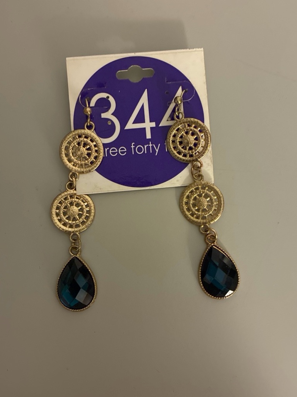 Gold Drop Earrings with Teal Gem Teardrops